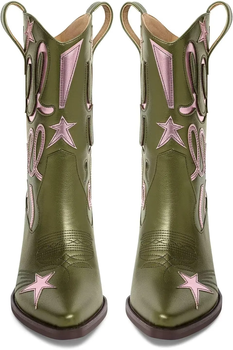 Metallic Cowboy boots for Women Mid Calf Low Heel Pointed Toe Womens Cowgirl Boots Fashion Embroidery Western Pull On Boots