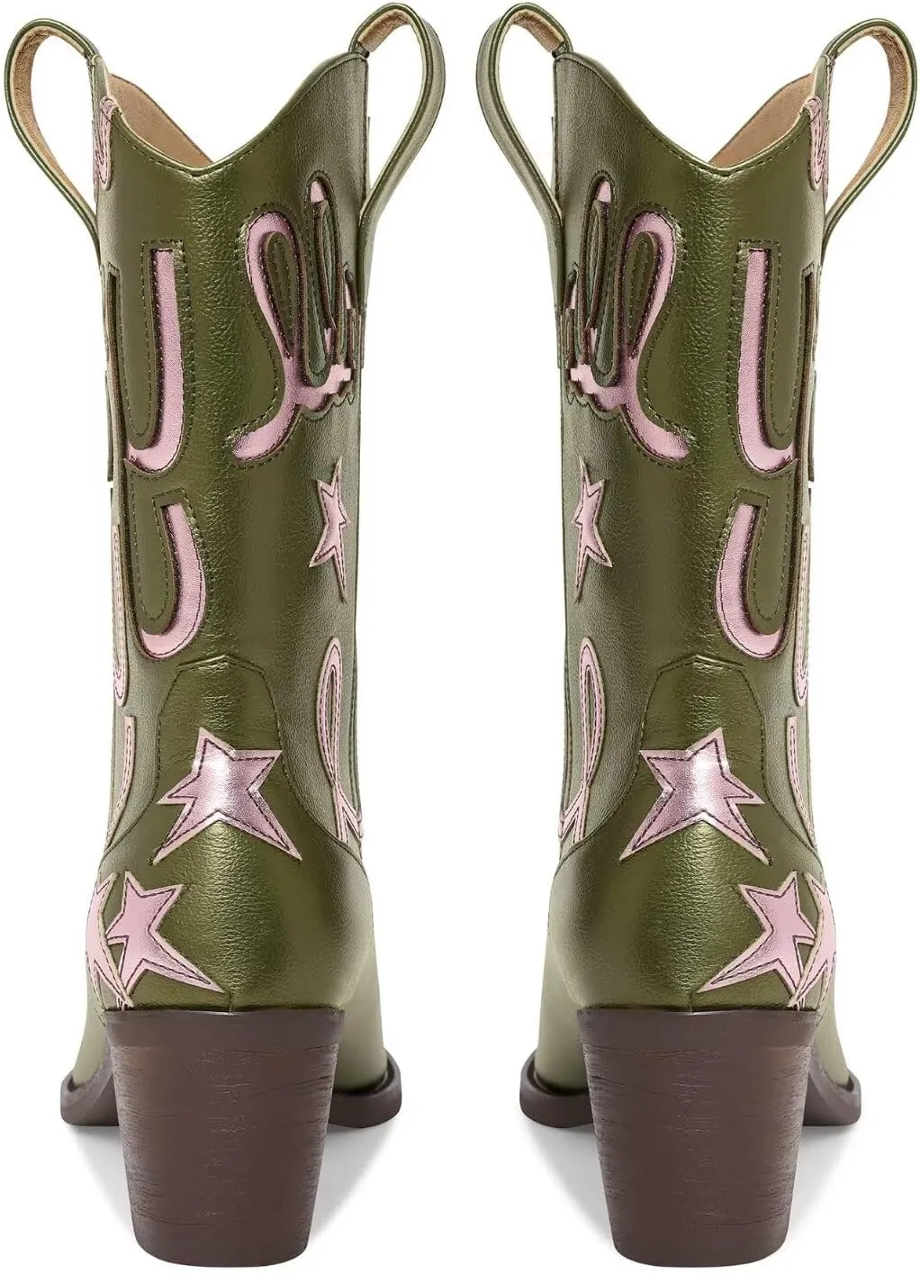 Metallic Cowboy boots for Women Mid Calf Low Heel Pointed Toe Womens Cowgirl Boots Fashion Embroidery Western Pull On Boots