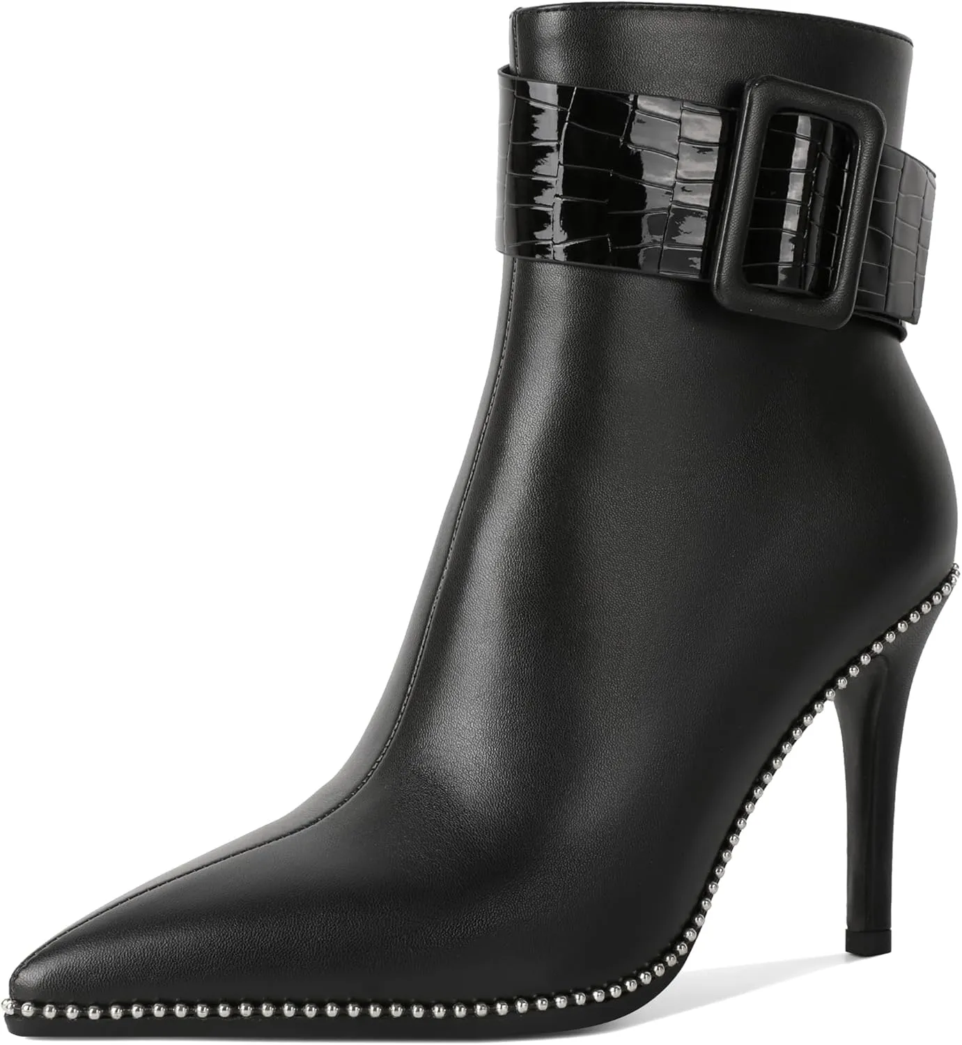 Mettesally Womens Ankle Boots Pointed Toe High Heel Stiletto Beaded Boots for Women Size Zipper Fall Booties 3.8 Inches