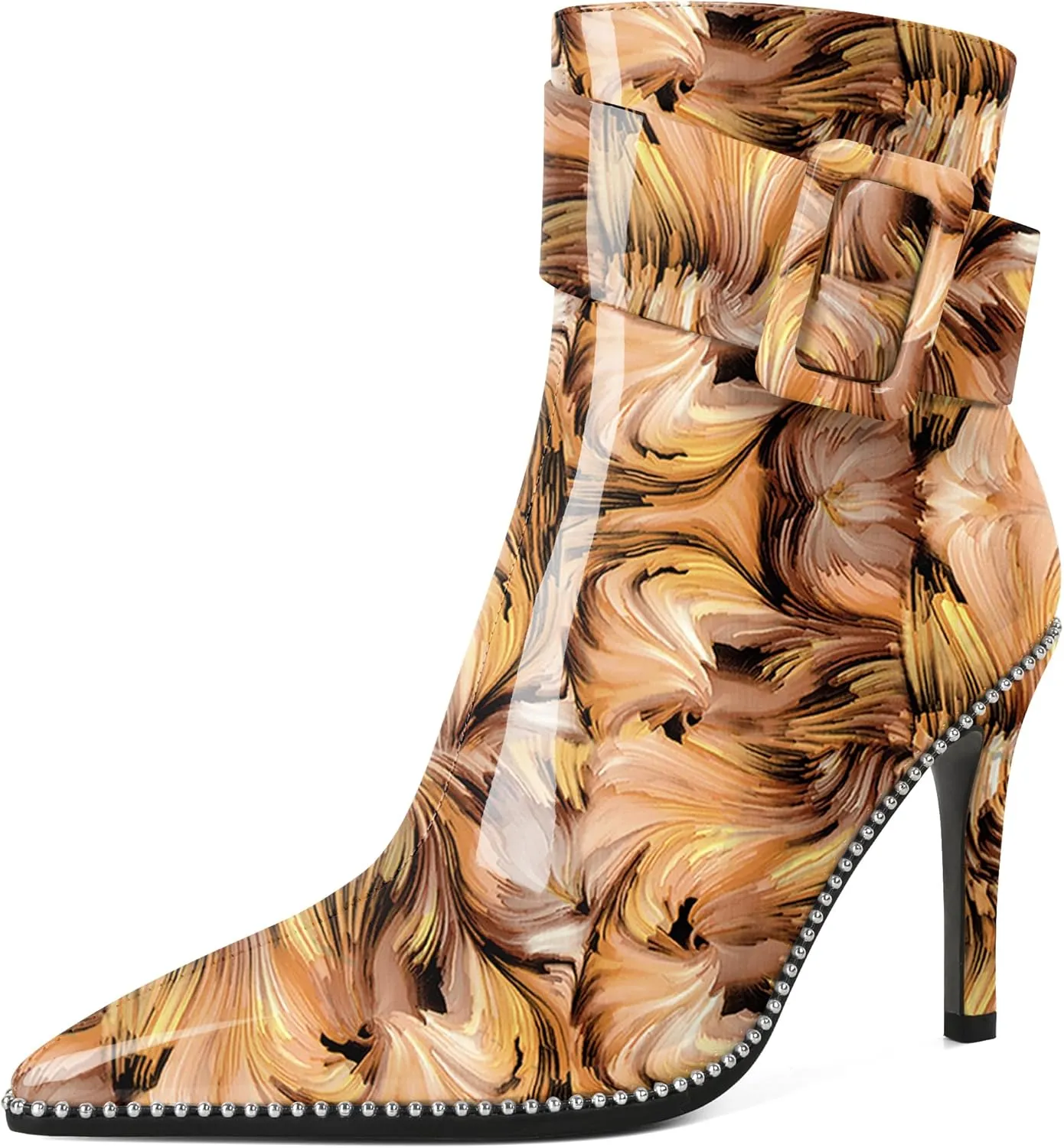 Mettesally Womens Ankle Boots Pointed Toe High Heel Stiletto Beaded Boots for Women Size Zipper Fall Booties 3.8 Inches