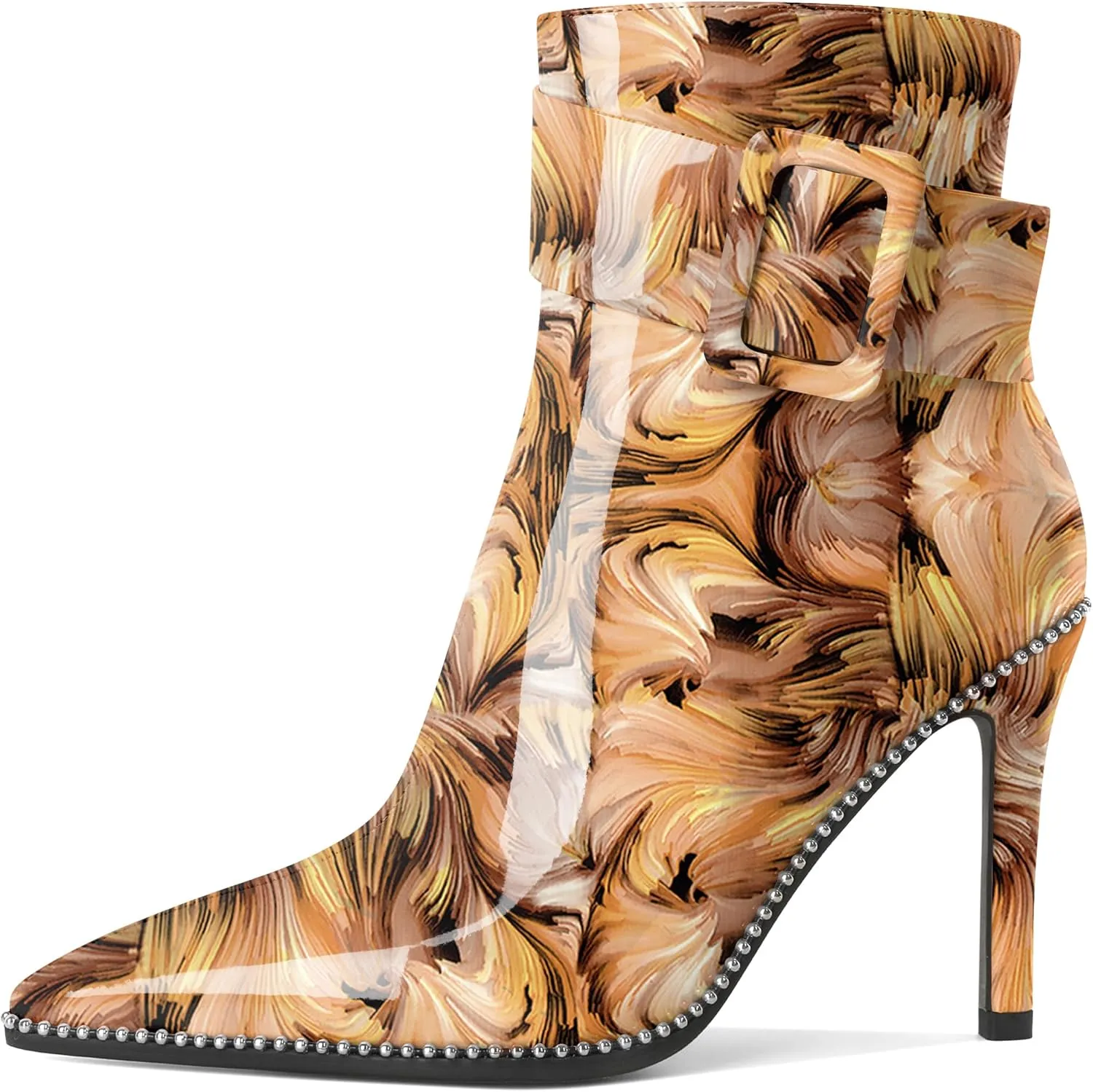 Mettesally Womens Ankle Boots Pointed Toe High Heel Stiletto Beaded Boots for Women Size Zipper Fall Booties 3.8 Inches
