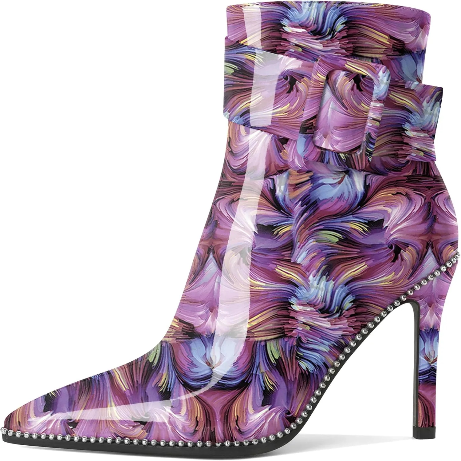 Mettesally Womens Ankle Boots Pointed Toe High Heel Stiletto Beaded Boots for Women Size Zipper Fall Booties 3.8 Inches