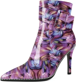 Mettesally Womens Ankle Boots Pointed Toe High Heel Stiletto Beaded Boots for Women Size Zipper Fall Booties 3.8 Inches