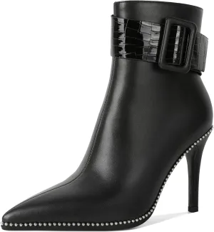 Mettesally Womens Ankle Boots Pointed Toe High Heel Stiletto Beaded Boots for Women Size Zipper Fall Booties 3.8 Inches