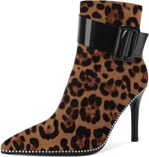 Mettesally Womens Ankle Boots Pointed Toe High Heel Stiletto Beaded Boots for Women Size Zipper Fall Booties 3.8 Inches