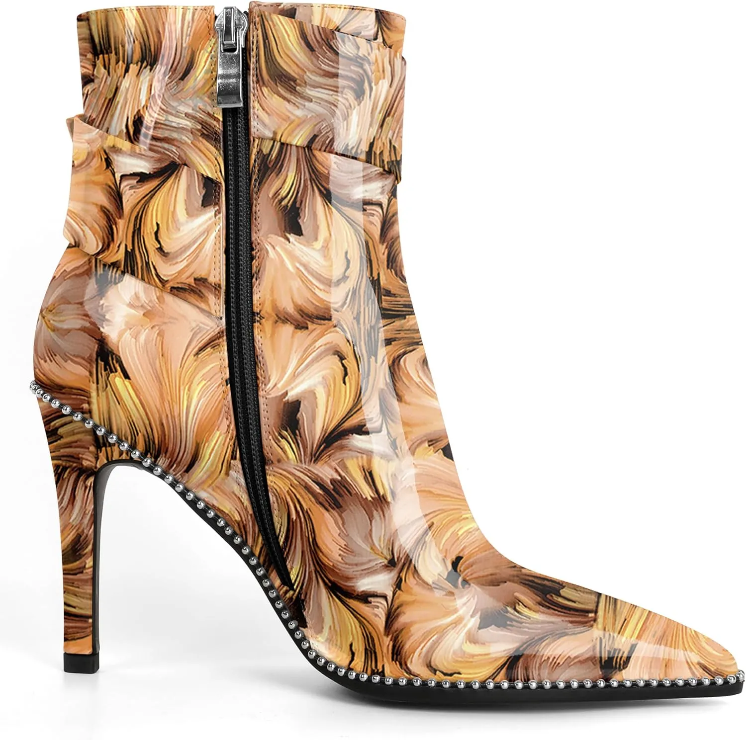Mettesally Womens Ankle Boots Pointed Toe High Heel Stiletto Beaded Boots for Women Size Zipper Fall Booties 3.8 Inches