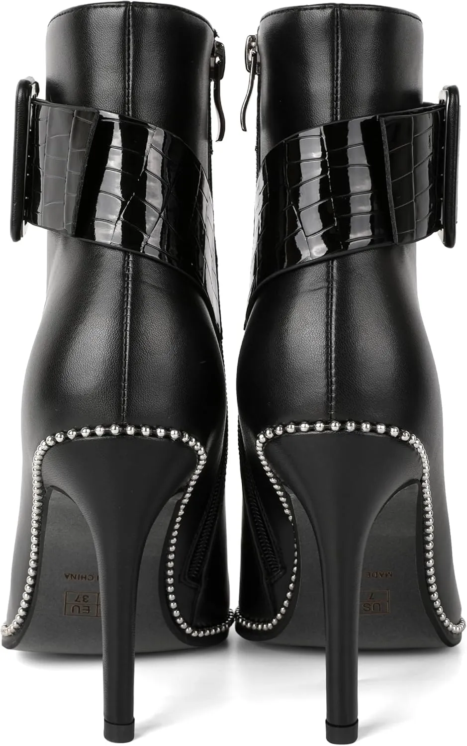 Mettesally Womens Ankle Boots Pointed Toe High Heel Stiletto Beaded Boots for Women Size Zipper Fall Booties 3.8 Inches