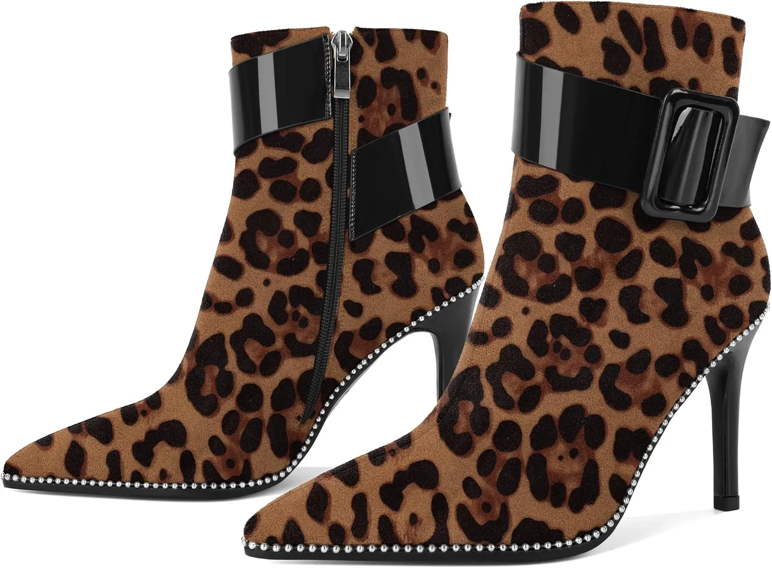 Mettesally Womens Ankle Boots Pointed Toe High Heel Stiletto Beaded Boots for Women Size Zipper Fall Booties 3.8 Inches