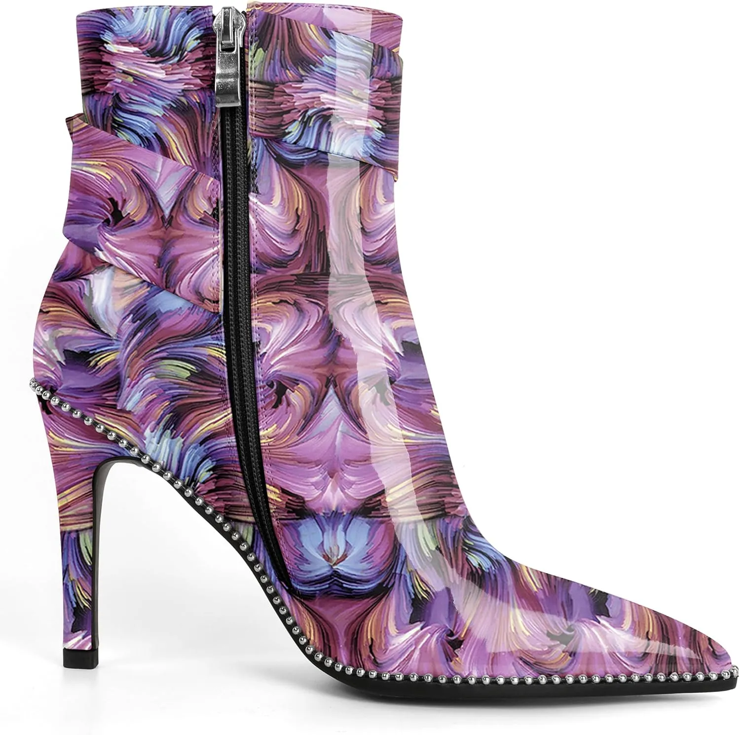 Mettesally Womens Ankle Boots Pointed Toe High Heel Stiletto Beaded Boots for Women Size Zipper Fall Booties 3.8 Inches