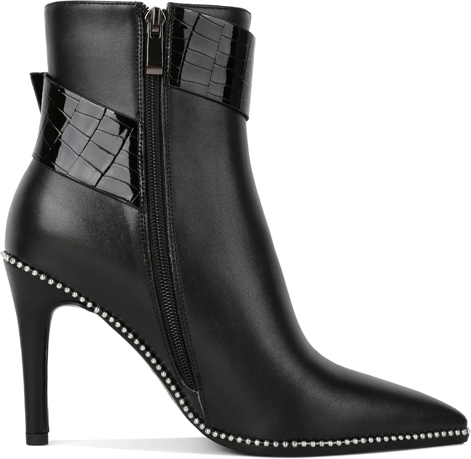 Mettesally Womens Ankle Boots Pointed Toe High Heel Stiletto Beaded Boots for Women Size Zipper Fall Booties 3.8 Inches