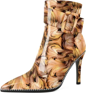 Mettesally Womens Ankle Boots Pointed Toe High Heel Stiletto Beaded Boots for Women Size Zipper Fall Booties 3.8 Inches