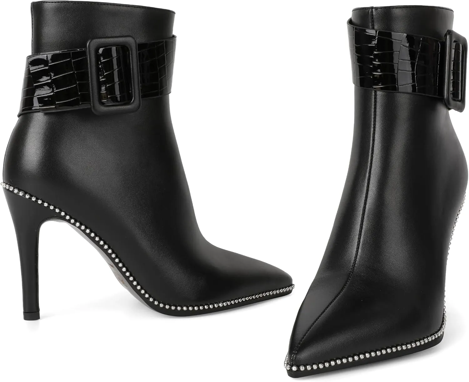 Mettesally Womens Ankle Boots Pointed Toe High Heel Stiletto Beaded Boots for Women Size Zipper Fall Booties 3.8 Inches
