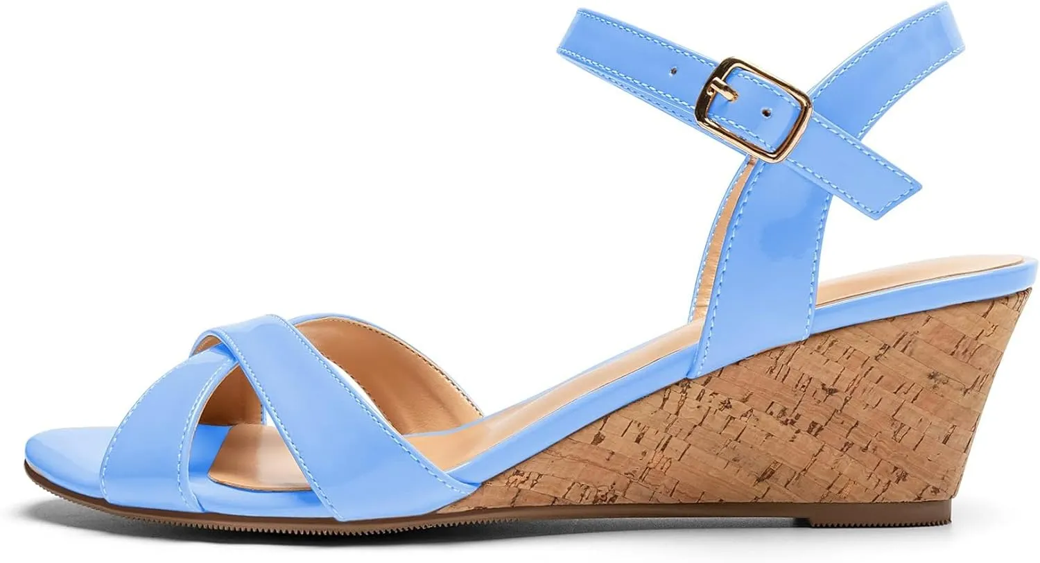 Mettesally Women's Classic Wedge Heel Sandals Ankle Strap Open Toe Slingback Summer Party Casual Shoes