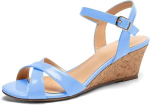 Mettesally Women's Classic Wedge Heel Sandals Ankle Strap Open Toe Slingback Summer Party Casual Shoes