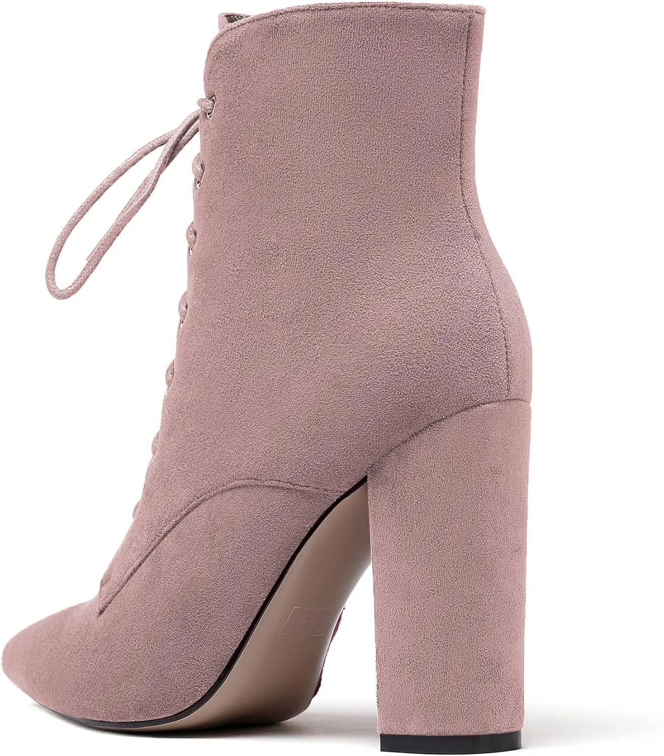 Mettesally Women's High Chunky Heel Ankle Boots Mid Calf Lace Up Boots Pointed Toe Zipper Fashion Booties Shoes
