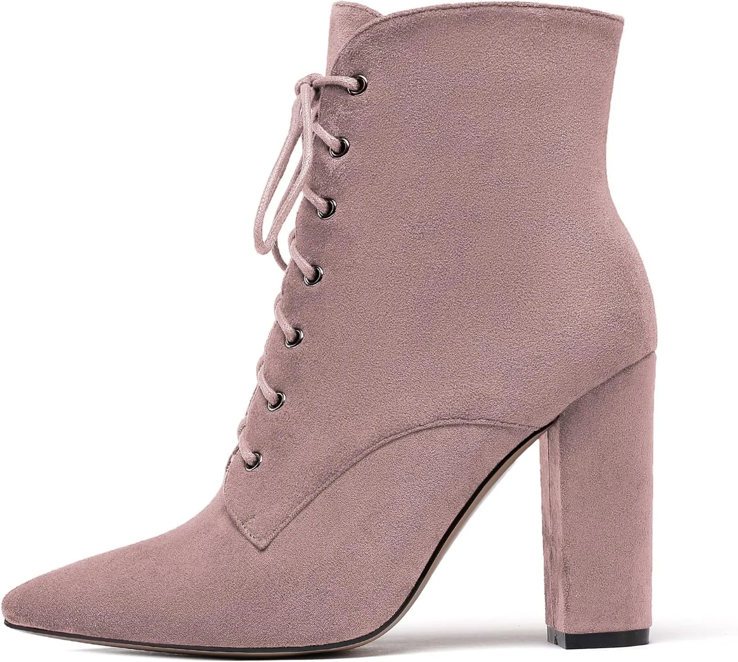 Mettesally Women's High Chunky Heel Ankle Boots Mid Calf Lace Up Boots Pointed Toe Zipper Fashion Booties Shoes