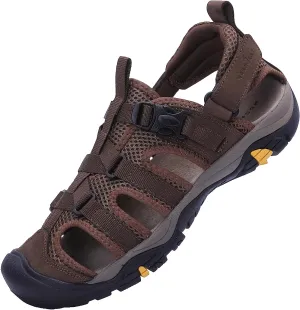 MGGMOKAY Men's Leather Closed Toe Sandals For Hiking Walking Water Beach Athletic Outdoor Fisherman Sandal
