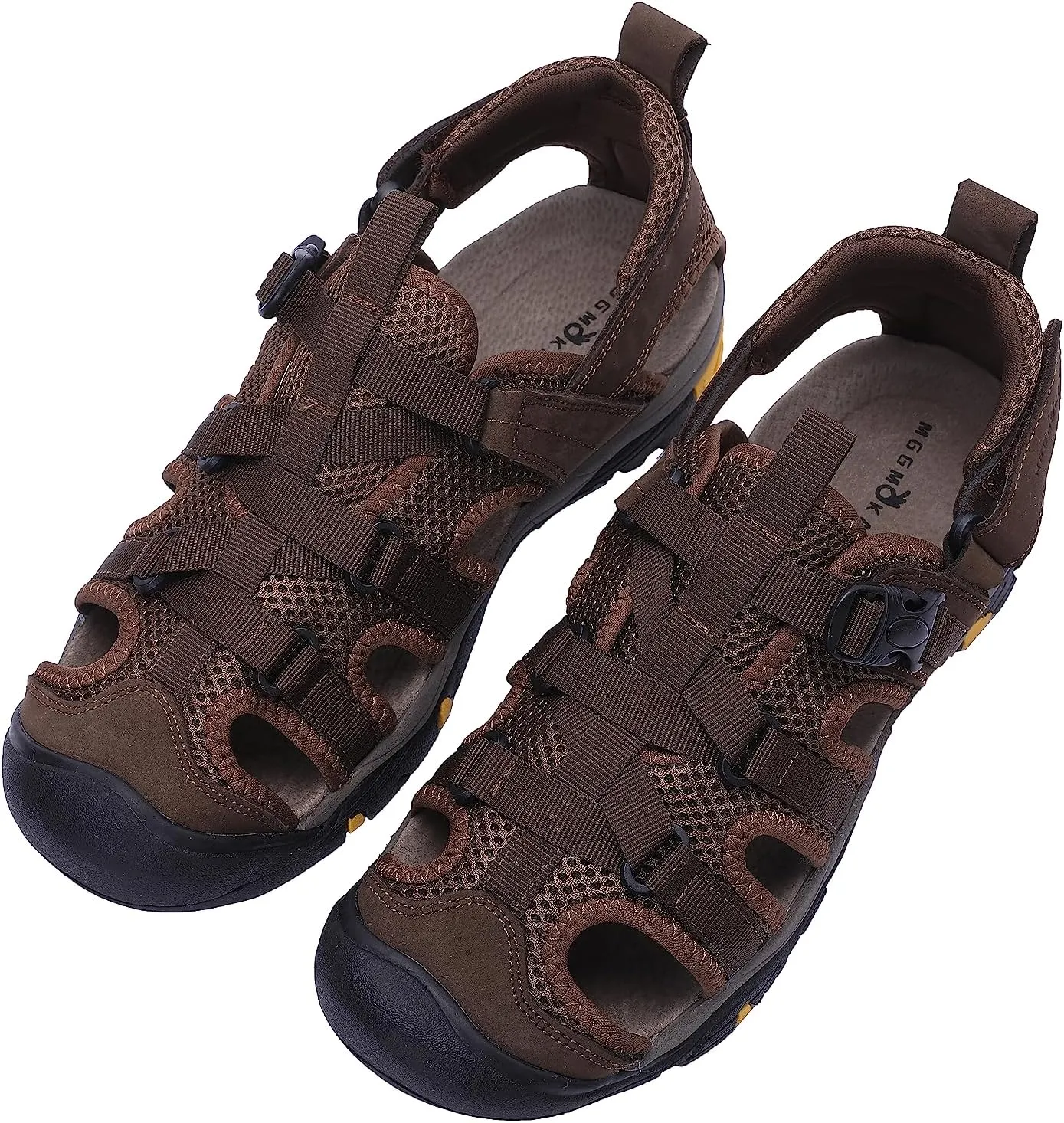 MGGMOKAY Men's Leather Closed Toe Sandals For Hiking Walking Water Beach Athletic Outdoor Fisherman Sandal