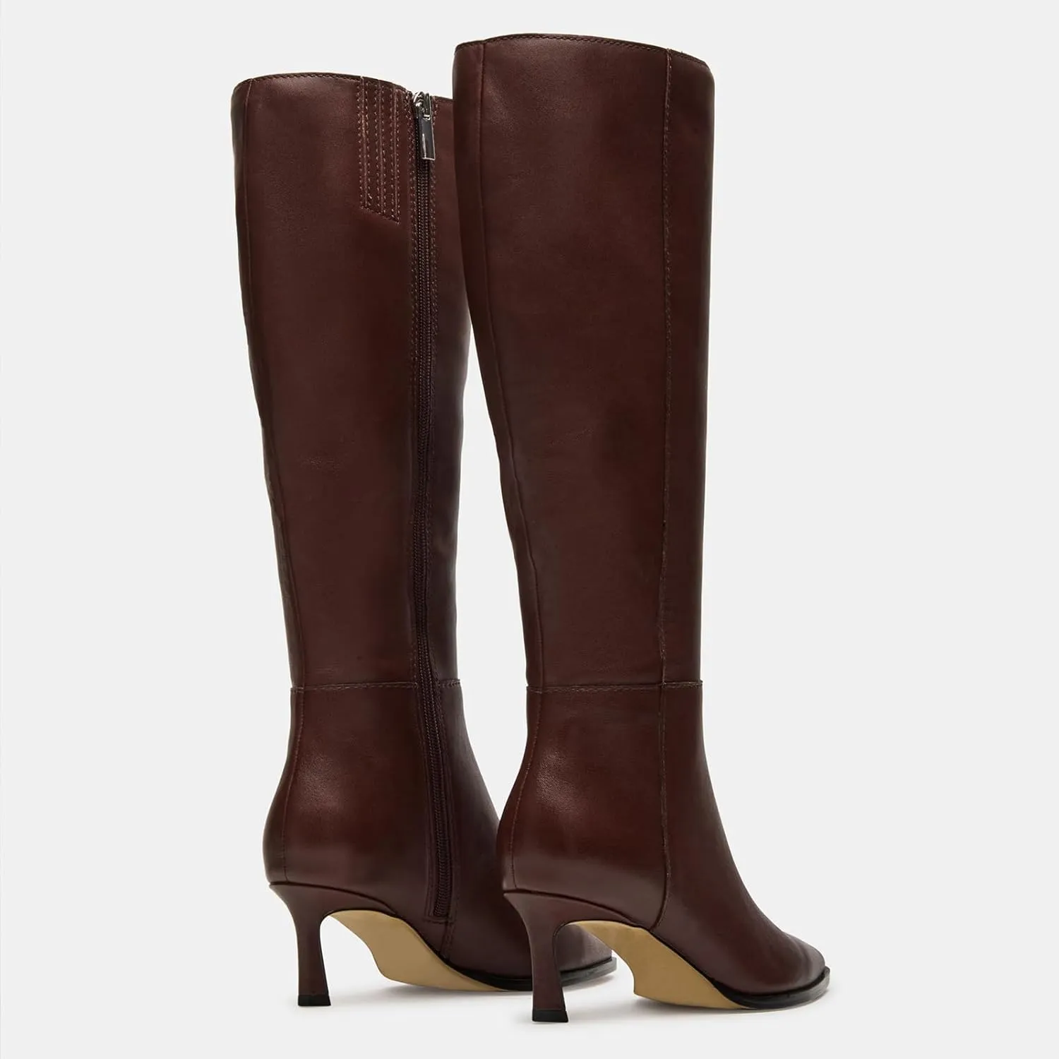MICIFA Burgundy Kitten Heel Knee High Boots for Women Side Zipper Tall Leather Boots Pointed Toe Fall Dress Boots