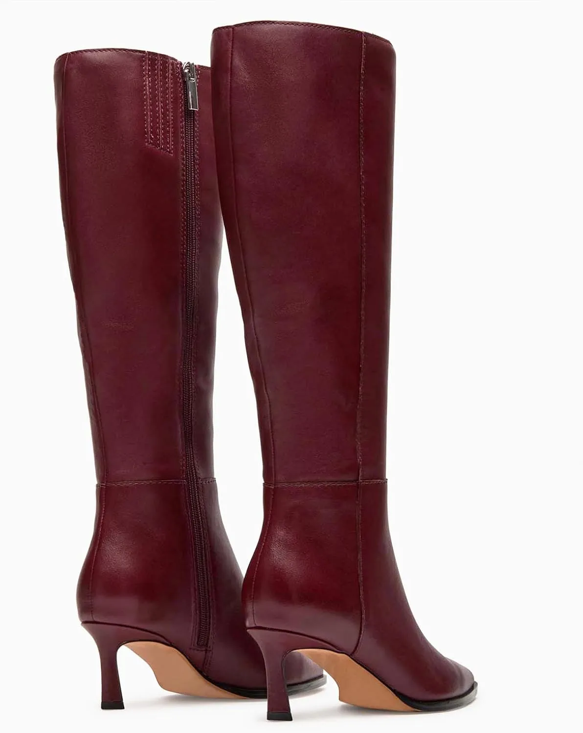 MICIFA Burgundy Kitten Heel Knee High Boots for Women Side Zipper Tall Leather Boots Pointed Toe Fall Dress Boots