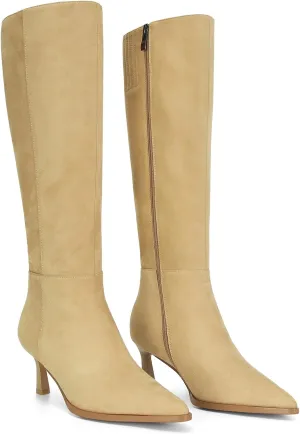 MICIFA Burgundy Kitten Heel Knee High Boots for Women Side Zipper Tall Leather Boots Pointed Toe Fall Dress Boots
