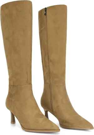 MICIFA Burgundy Kitten Heel Knee High Boots for Women Side Zipper Tall Leather Boots Pointed Toe Fall Dress Boots