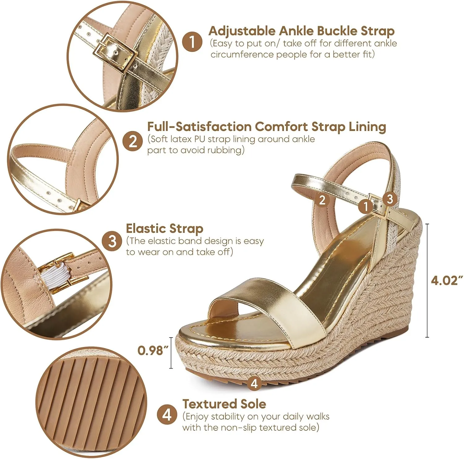 mikarka Women's Espadrille Wedge Sandals: Ankle Strap Platform Open Toe Wedges - Stylish High Heel Dressy Summer Wedges for Women, Inspired by Espadrilles