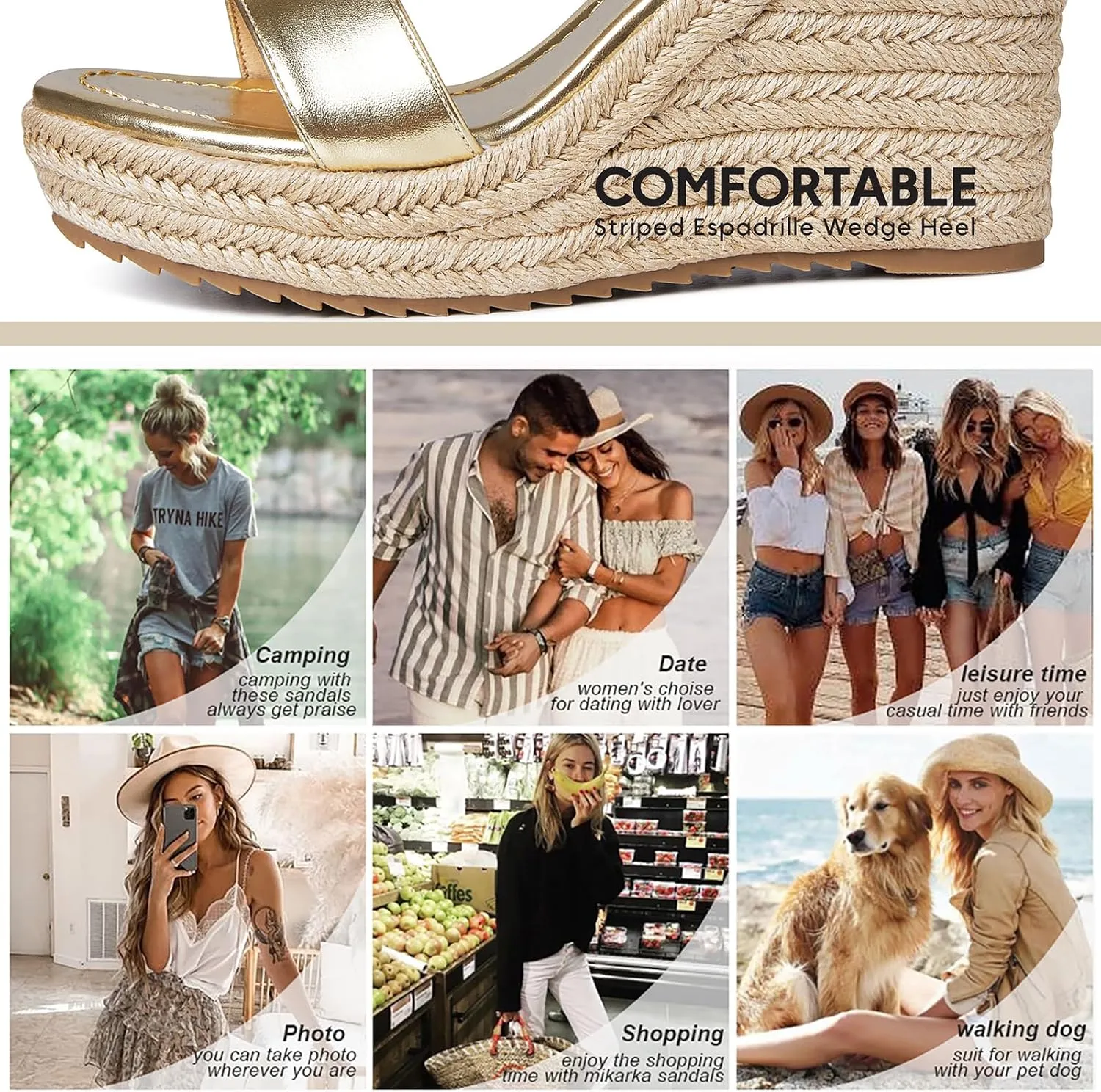 mikarka Women's Espadrille Wedge Sandals: Ankle Strap Platform Open Toe Wedges - Stylish High Heel Dressy Summer Wedges for Women, Inspired by Espadrilles
