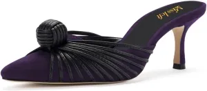 miss left Closed Pointed Toe Mule for Women Knotted Detail Slip On Backless Mid Heel Sandals Comfort Chic Ladies Dress Party Shoes Size 4-16 US