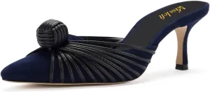 miss left Closed Pointed Toe Mule for Women Knotted Detail Slip On Backless Mid Heel Sandals Comfort Chic Ladies Dress Party Shoes Size 4-16 US