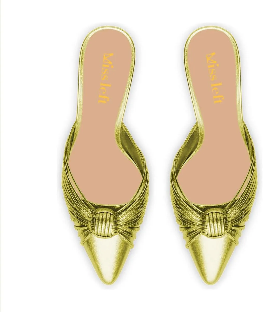 miss left Closed Pointed Toe Mule for Women Knotted Detail Slip On Backless Mid Heel Sandals Comfort Chic Ladies Dress Party Shoes Size 4-16 US