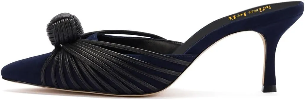 miss left Closed Pointed Toe Mule for Women Knotted Detail Slip On Backless Mid Heel Sandals Comfort Chic Ladies Dress Party Shoes Size 4-16 US