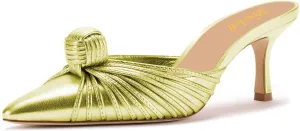 miss left Closed Pointed Toe Mule for Women Knotted Detail Slip On Backless Mid Heel Sandals Comfort Chic Ladies Dress Party Shoes Size 4-16 US