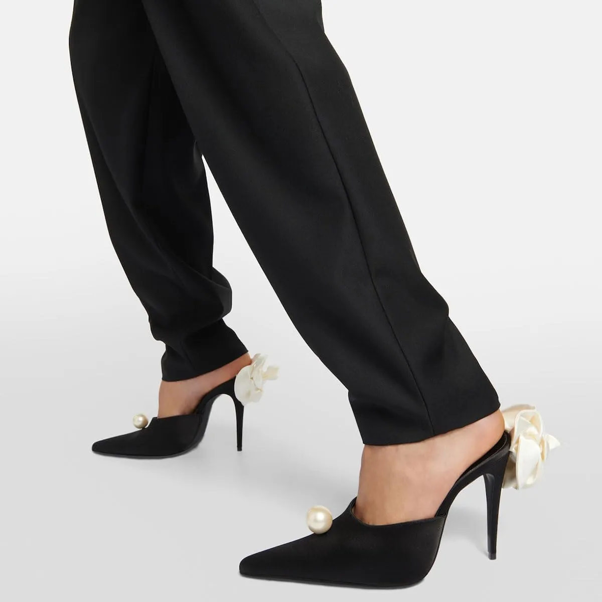 miss left Women Pearls Closed Pointy Toe Slide Sandals Slip On High Stiletto Heel Mules with Flowers Fashion Shopping Indoor Shoes Size 4-16 US