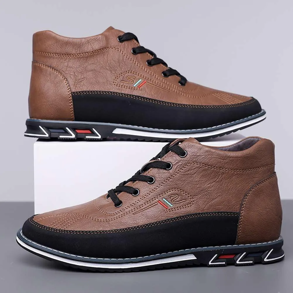 mitvr Men's Casual Dress Boots Motorcycle Boots Plus Size Ankle Boots Lace Up Fashion Leather Boots Business Wedding Party Shoes
