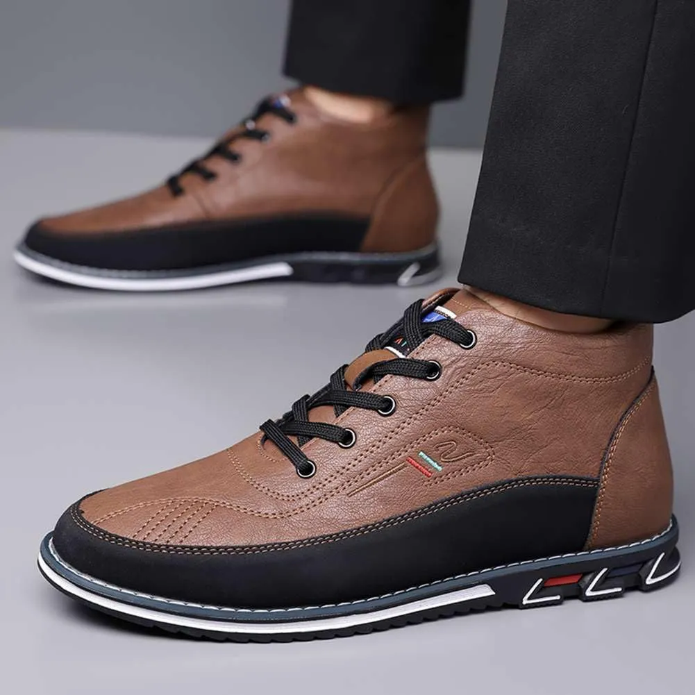 mitvr Men's Casual Dress Boots Motorcycle Boots Plus Size Ankle Boots Lace Up Fashion Leather Boots Business Wedding Party Shoes