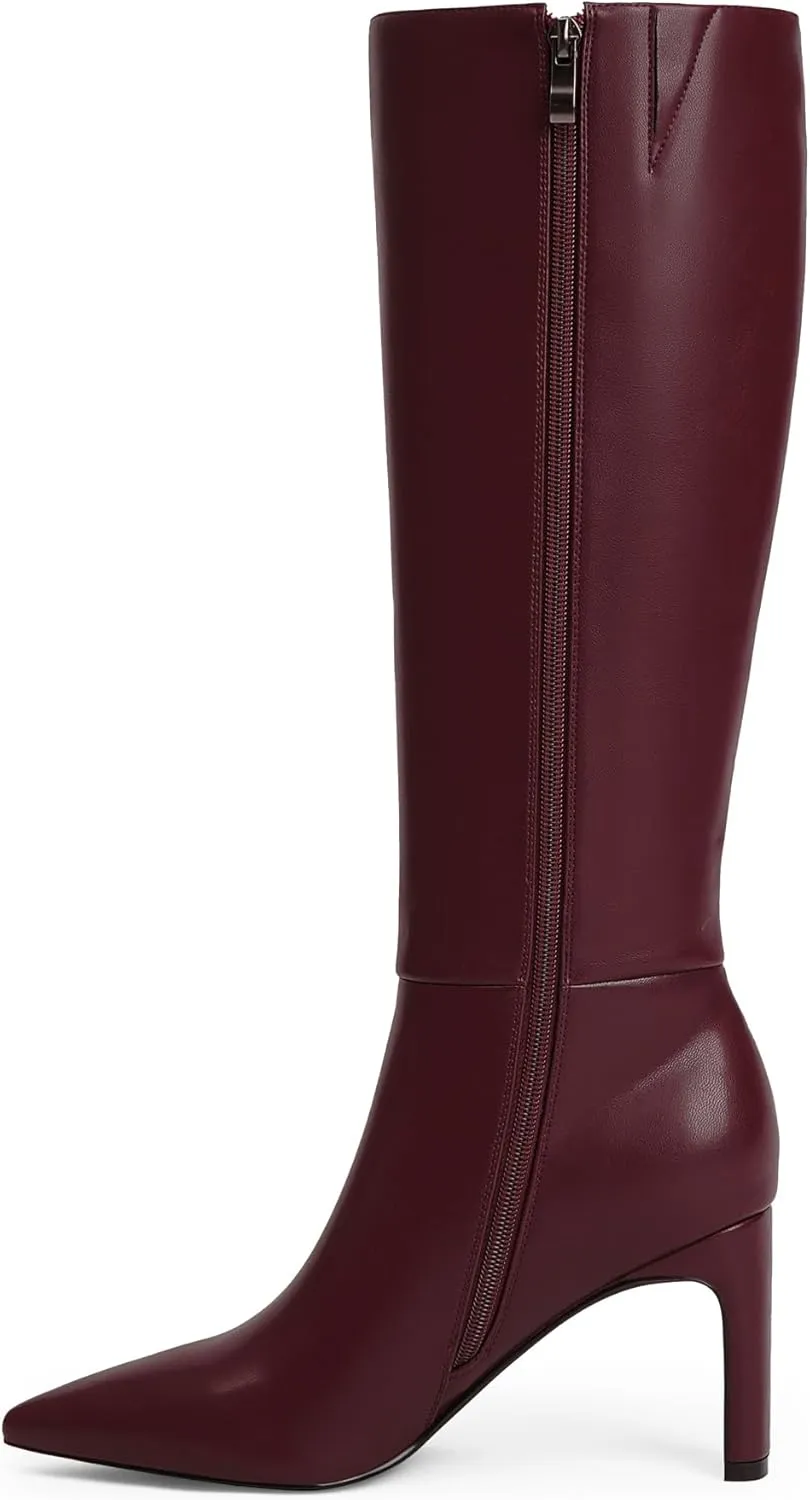 Modatope Tall Knee High Heeled Boots for Women - Pointed Toe, Chunky Heel, Side Zipper, Fall Long Boots