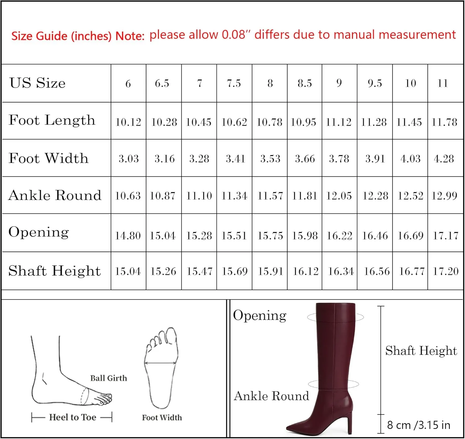 Modatope Tall Knee High Heeled Boots for Women - Pointed Toe, Chunky Heel, Side Zipper, Fall Long Boots