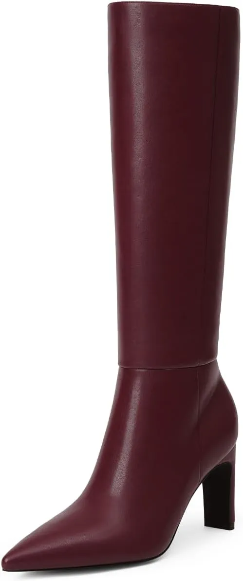 Modatope Tall Knee High Heeled Boots for Women - Pointed Toe, Chunky Heel, Side Zipper, Fall Long Boots