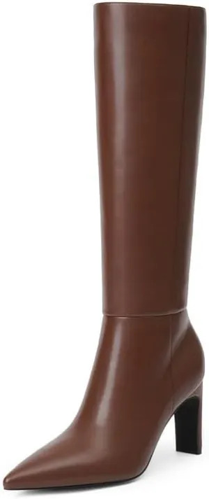 Modatope Tall Knee High Heeled Boots for Women - Pointed Toe, Chunky Heel, Side Zipper, Fall Long Boots