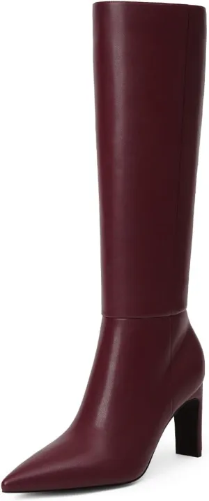 Modatope Tall Knee High Heeled Boots for Women - Pointed Toe, Chunky Heel, Side Zipper, Fall Long Boots