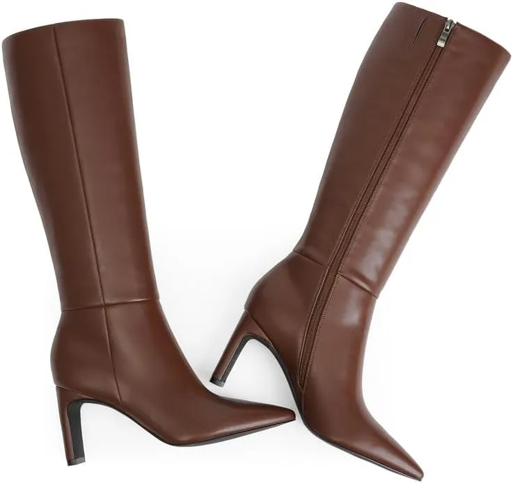 Modatope Tall Knee High Heeled Boots for Women - Pointed Toe, Chunky Heel, Side Zipper, Fall Long Boots