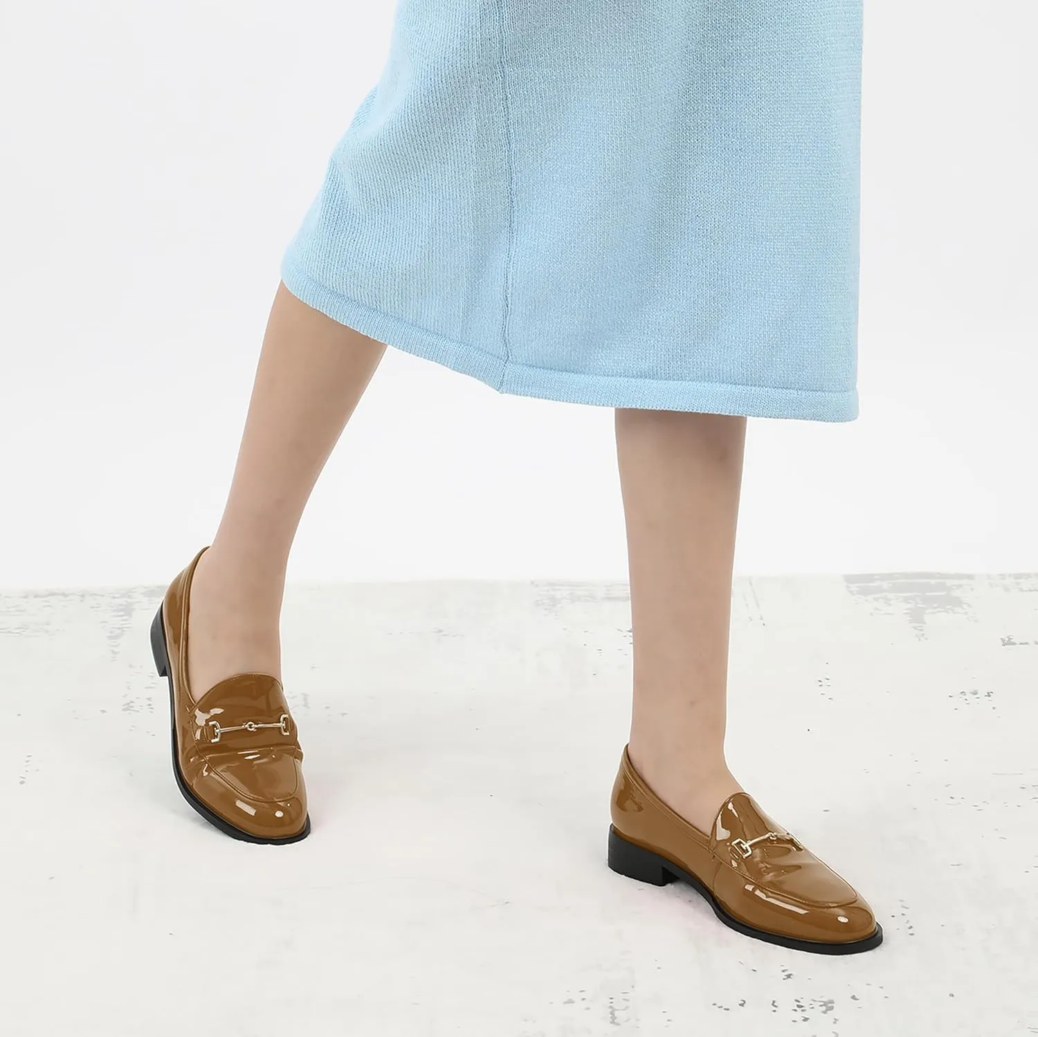 MODENCOCO Womens Loafers Shoes Platform Chunky Low Heel Penny Loafer Comfortable Patent Slip On Work Office Business Casual Fall Dress Shoes Size 12.5