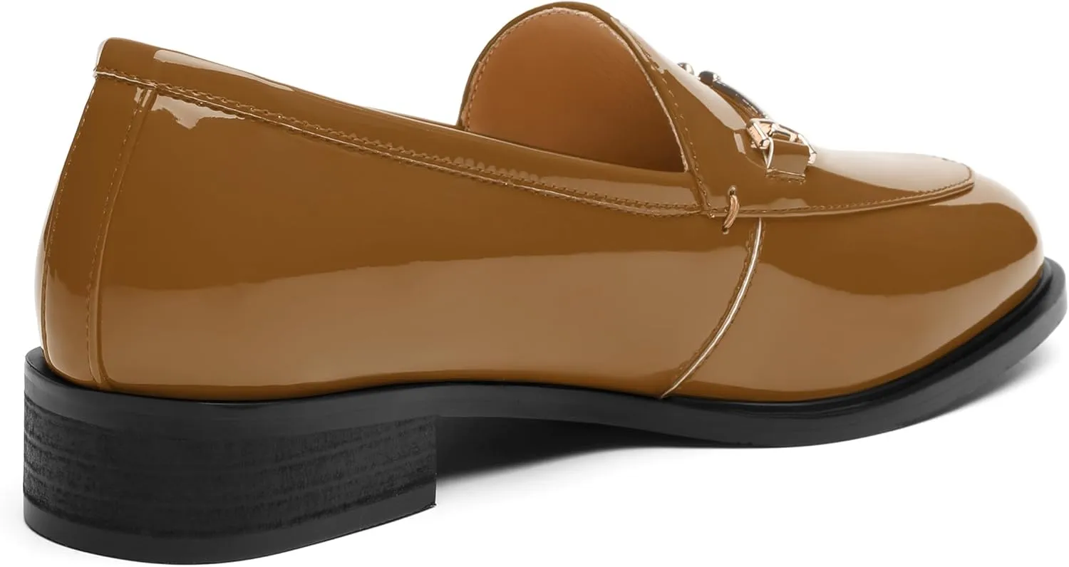 MODENCOCO Womens Loafers Shoes Platform Chunky Low Heel Penny Loafer Comfortable Patent Slip On Work Office Business Casual Fall Dress Shoes Size 12.5