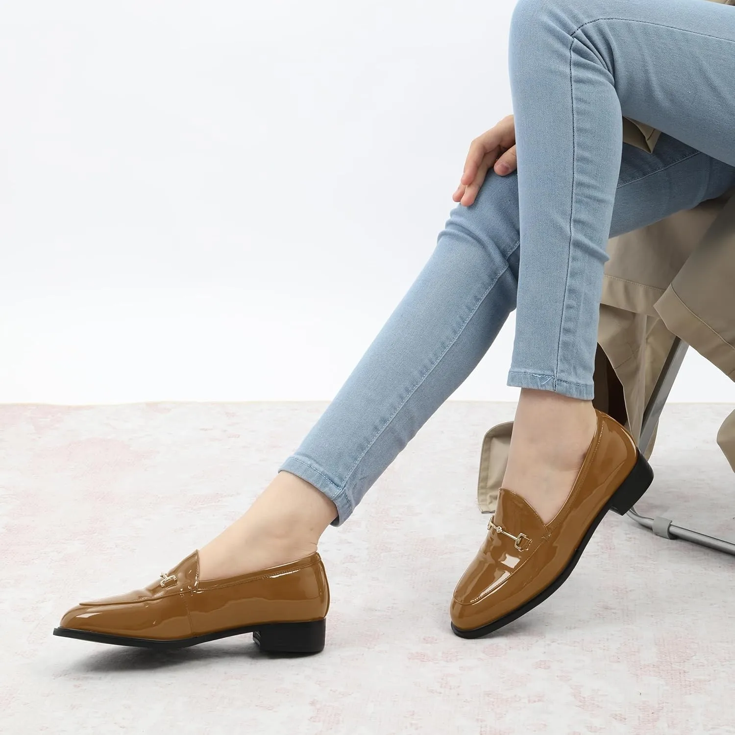 MODENCOCO Womens Loafers Shoes Platform Chunky Low Heel Penny Loafer Comfortable Patent Slip On Work Office Business Casual Fall Dress Shoes Size 12.5
