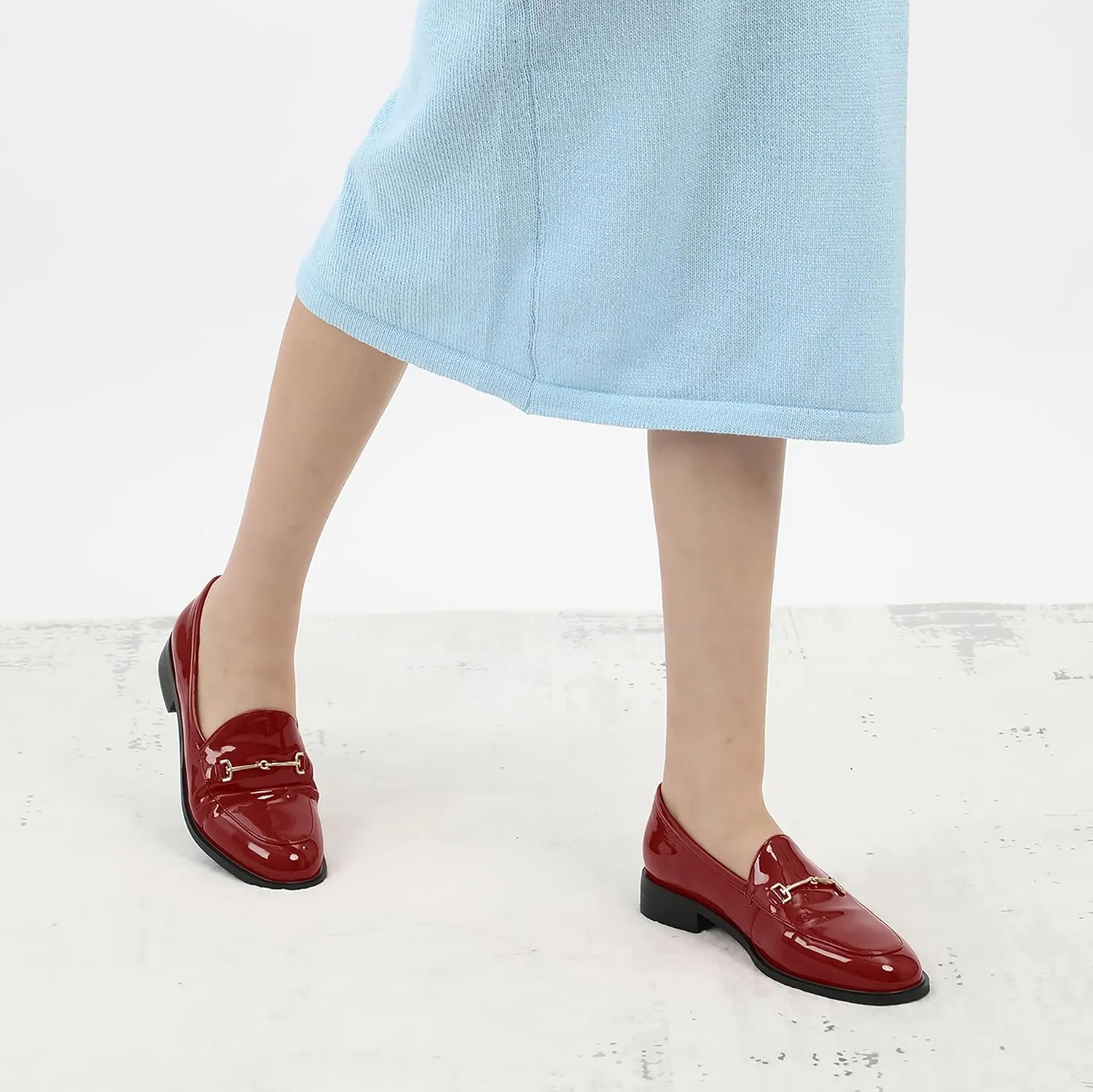 MODENCOCO Womens Loafers Shoes Platform Chunky Low Heel Penny Loafer Comfortable Patent Slip On Work Office Business Casual Fall Dress Shoes Size 12.5
