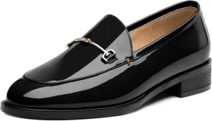 MODENCOCO Womens Loafers Shoes Platform Chunky Low Heel Penny Loafer Comfortable Patent Slip On Work Office Business Casual Fall Dress Shoes Size 12.5