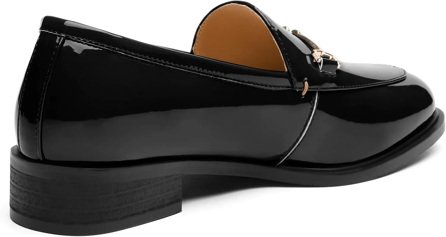 MODENCOCO Womens Loafers Shoes Platform Chunky Low Heel Penny Loafer Comfortable Patent Slip On Work Office Business Casual Fall Dress Shoes Size 12.5