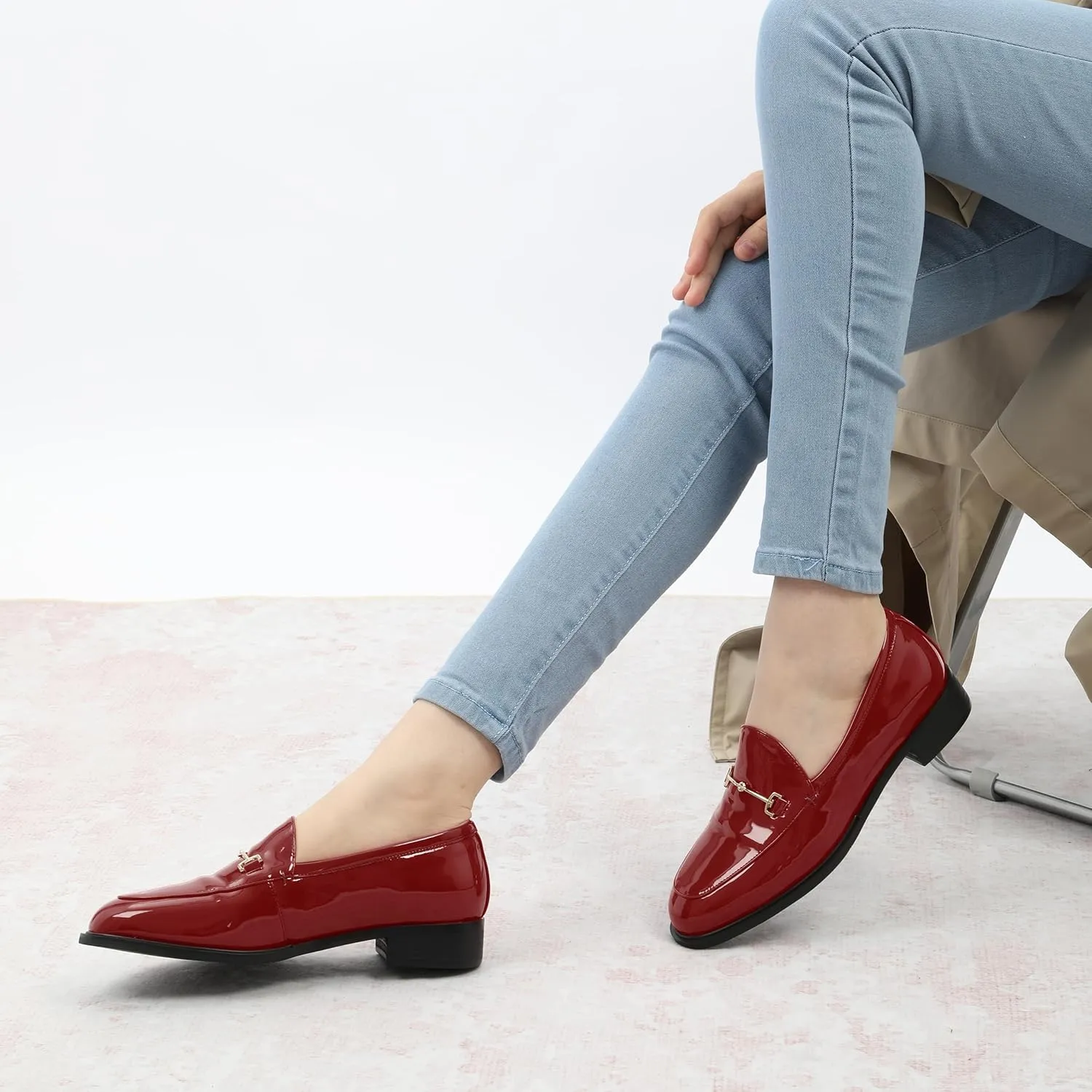 MODENCOCO Womens Loafers Shoes Platform Chunky Low Heel Penny Loafer Comfortable Patent Slip On Work Office Business Casual Fall Dress Shoes Size 12.5