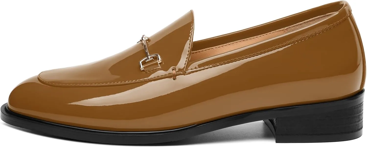 MODENCOCO Womens Loafers Shoes Platform Chunky Low Heel Penny Loafer Comfortable Patent Slip On Work Office Business Casual Fall Dress Shoes Size 12.5